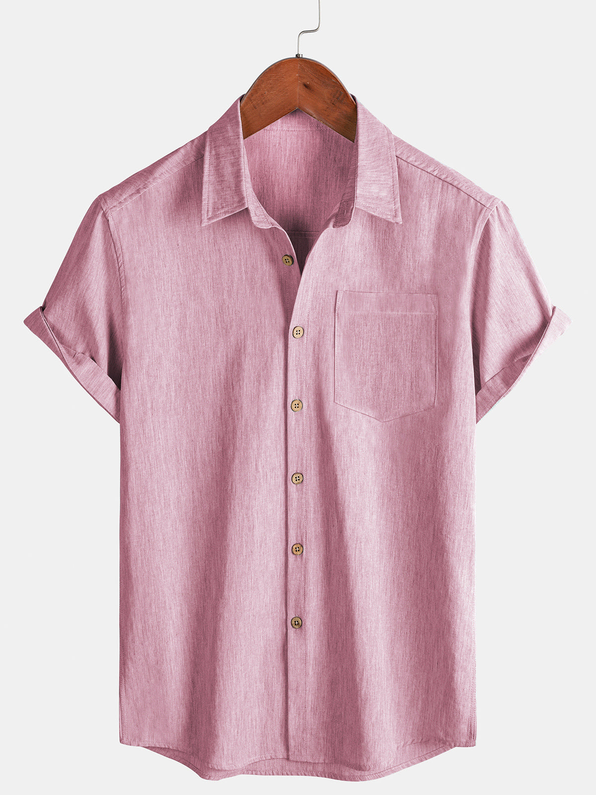 Men's Comfort Solid Pink Sport Short Sleeve Shirt