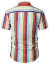 Men's Vintage Striped Summer Beach Beach Casual Short Sleeve Button Up Shirt