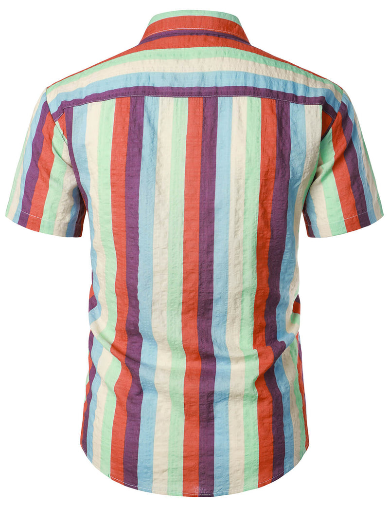 Men's Vintage Striped Summer Beach Beach Casual Short Sleeve Button Up Shirt