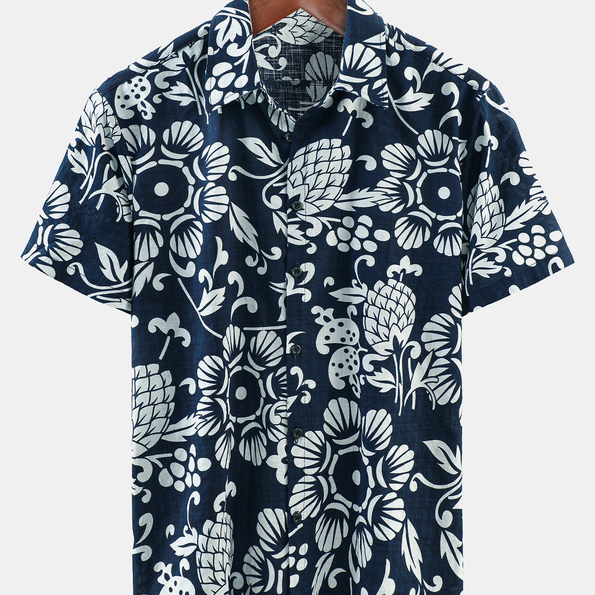 Men's Hawaiian Summer Floral Cotton Button up Short Sleeve Shirt