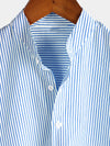 Men's Cotton  Breathable Stand Collar Short Sleeve Classic Vertical Striped Shirt &  Solid Color Short