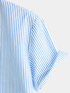 Men's Cotton  Breathable Stand Collar Short Sleeve Classic Vertical Striped Shirt &  Solid Color Short