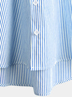 Men's Cotton  Breathable Stand Collar Short Sleeve Classic Vertical Striped Shirt &  Solid Color Short