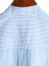 Men's Cotton  Breathable Stand Collar Short Sleeve Classic Vertical Striped Shirt &  Solid Color Short
