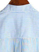 Men's Cotton  Breathable Stand Collar Short Sleeve Classic Vertical Striped Shirt &  Solid Color Short