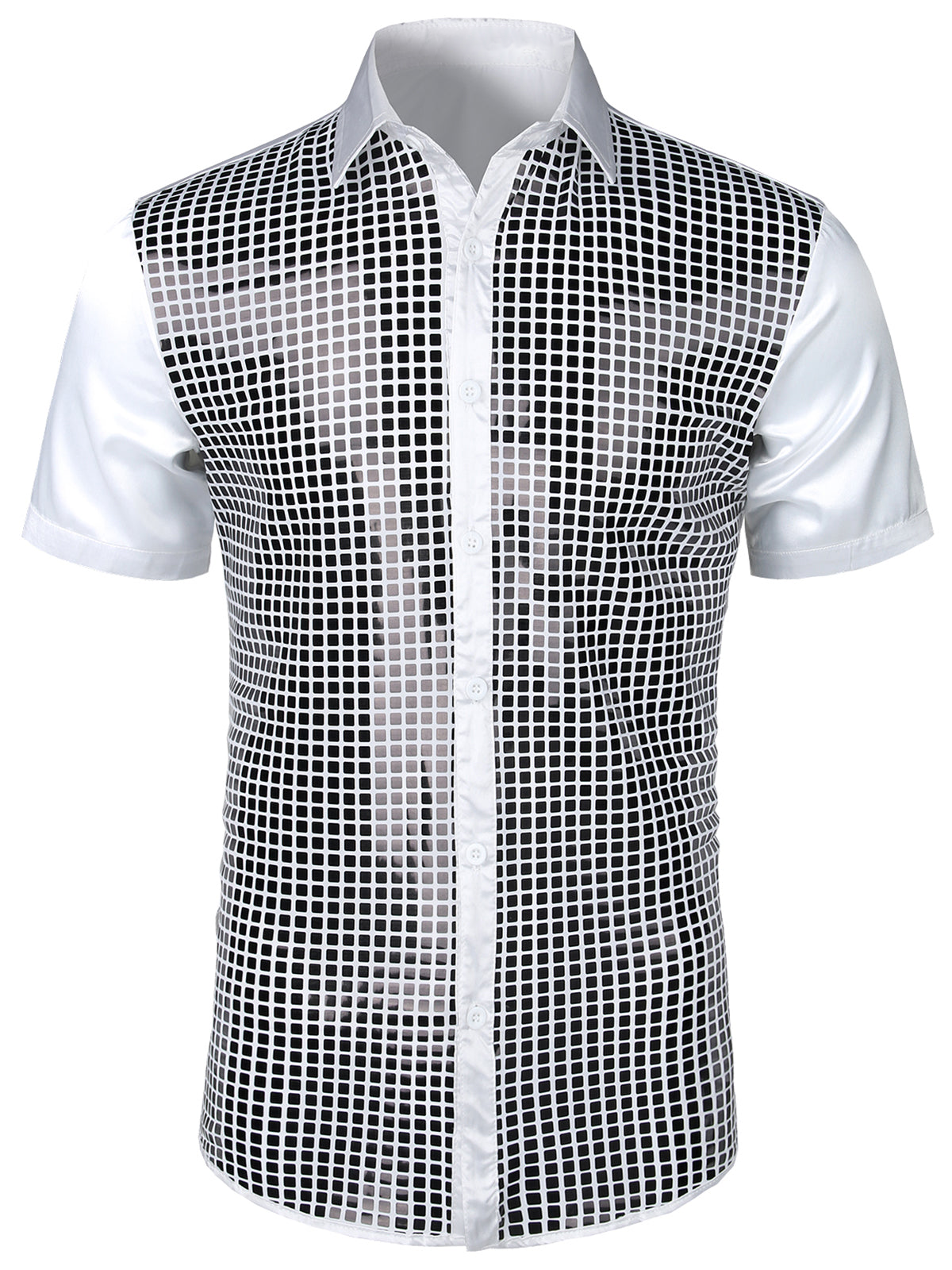 Men's Dress Shirt Sequins Button Down Shirts Disco Party Costume