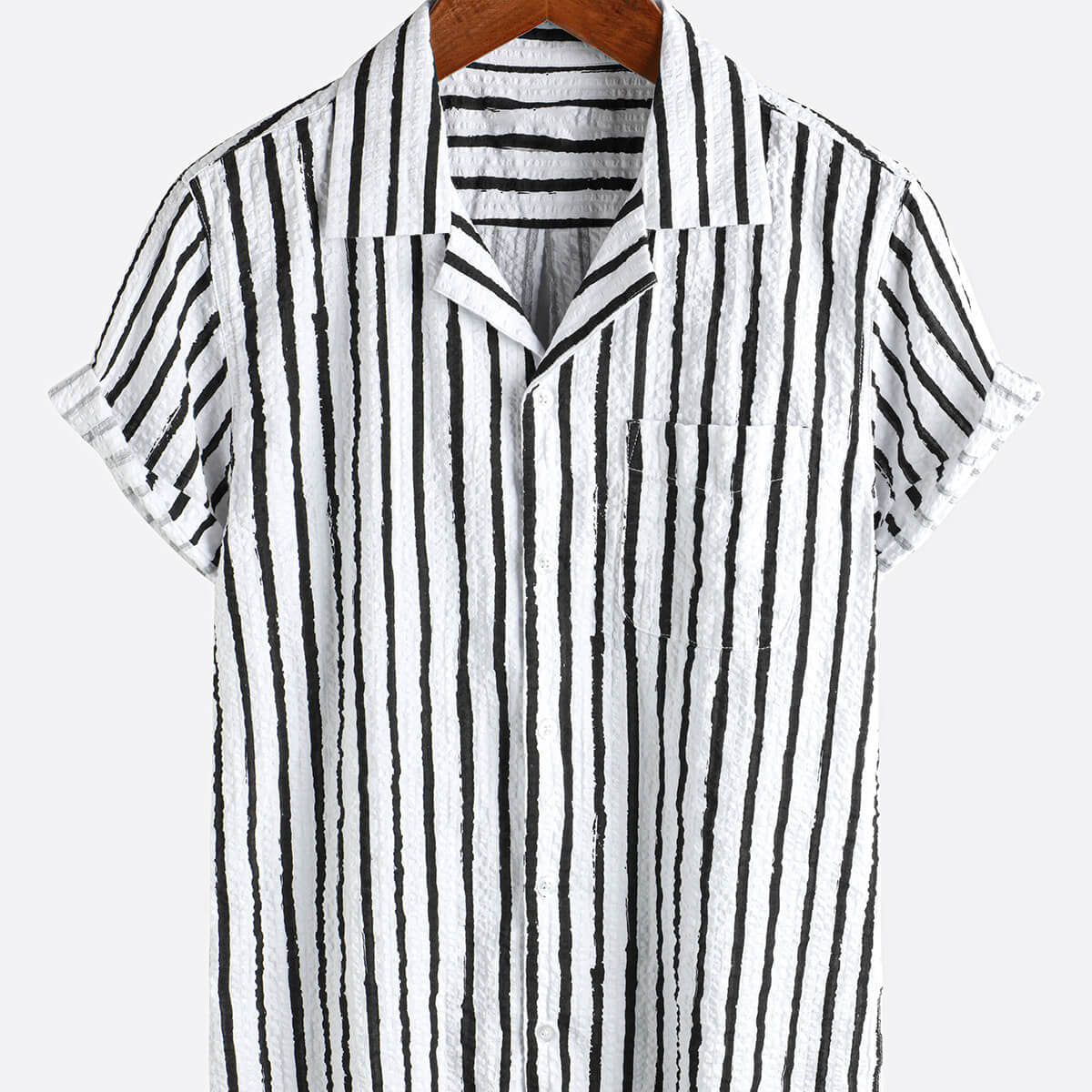 Camisa hawaiana de manga corta con botones y bolsillo a rayas, informal, 100% algodón, para hombre