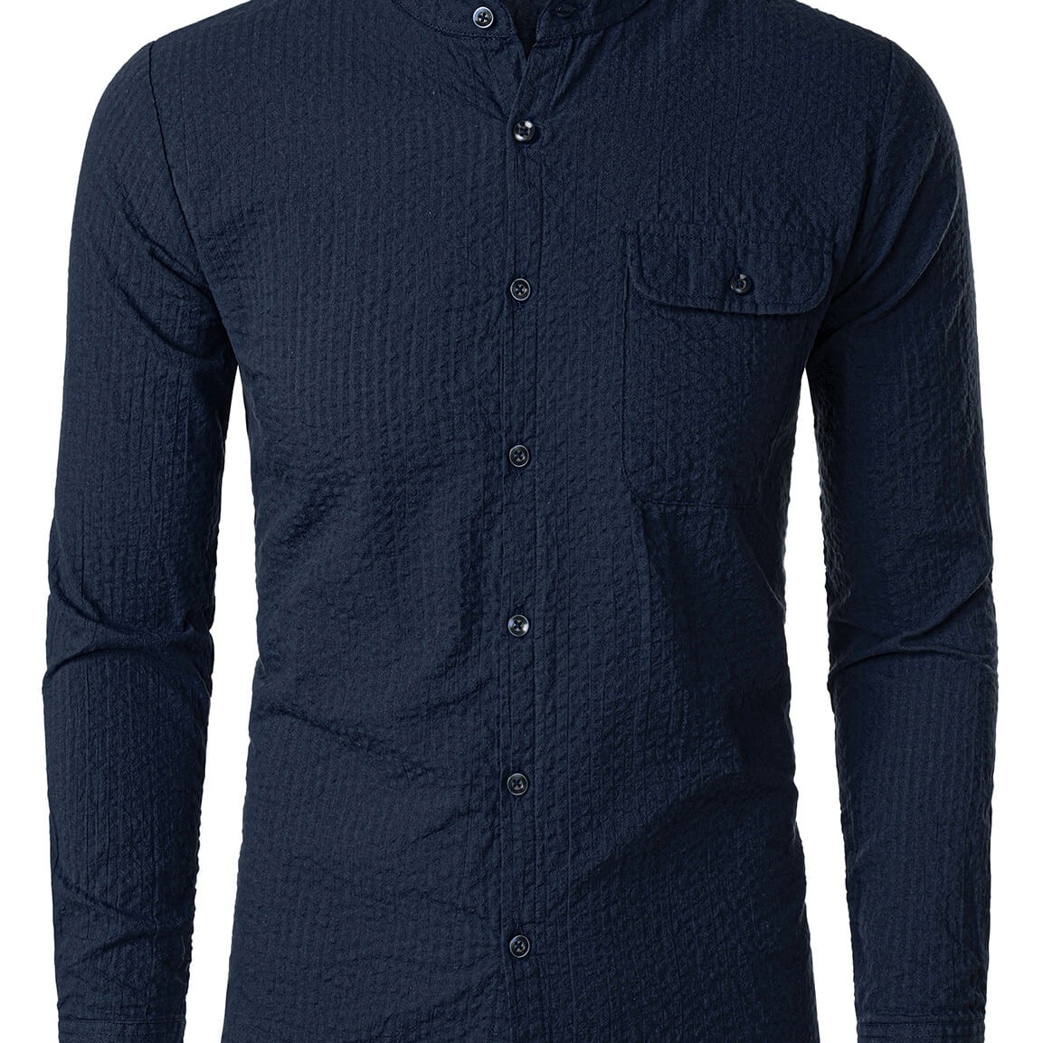 Camisa casual de manga larga con bolsillo de algodón 100% transpirable de color sólido con cuello Henry para hombre