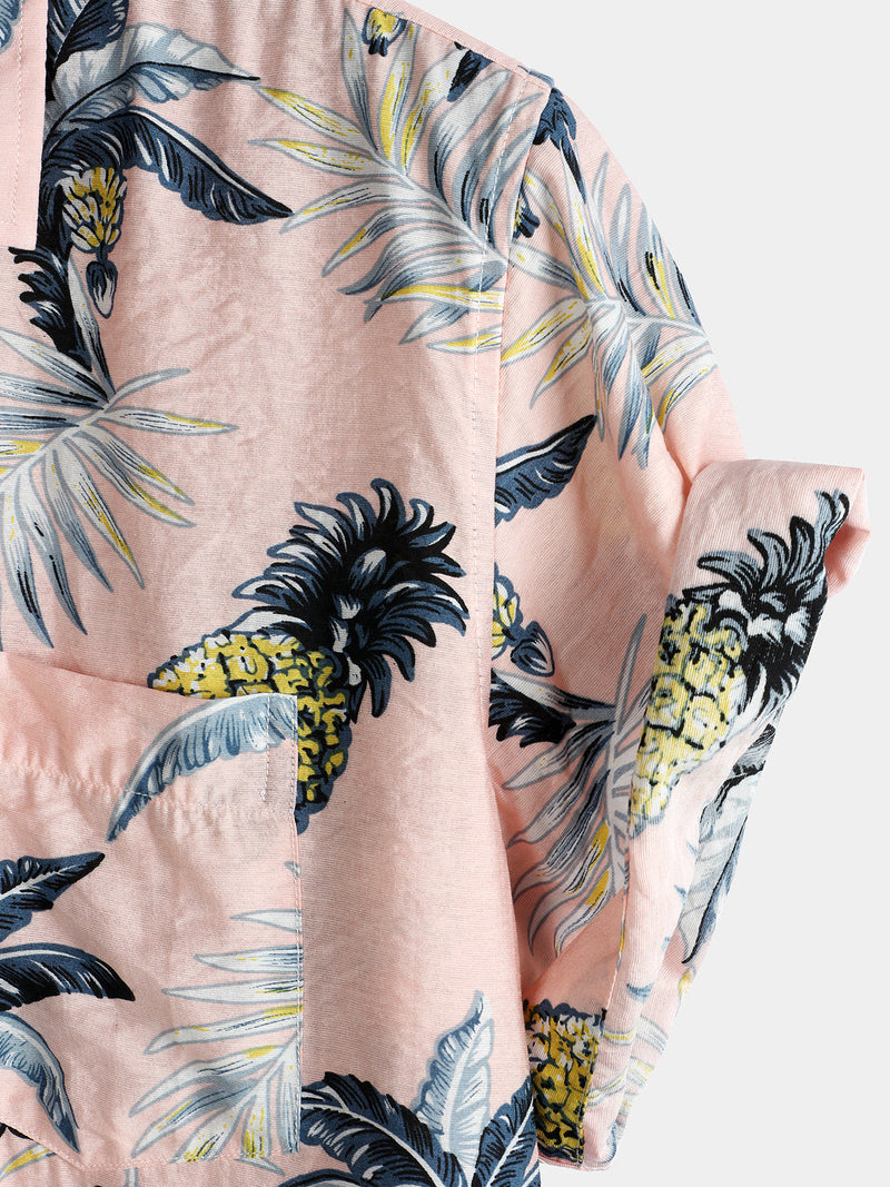 Men's Holiday Pink Pineapple Short Sleeve Pocket Shirt