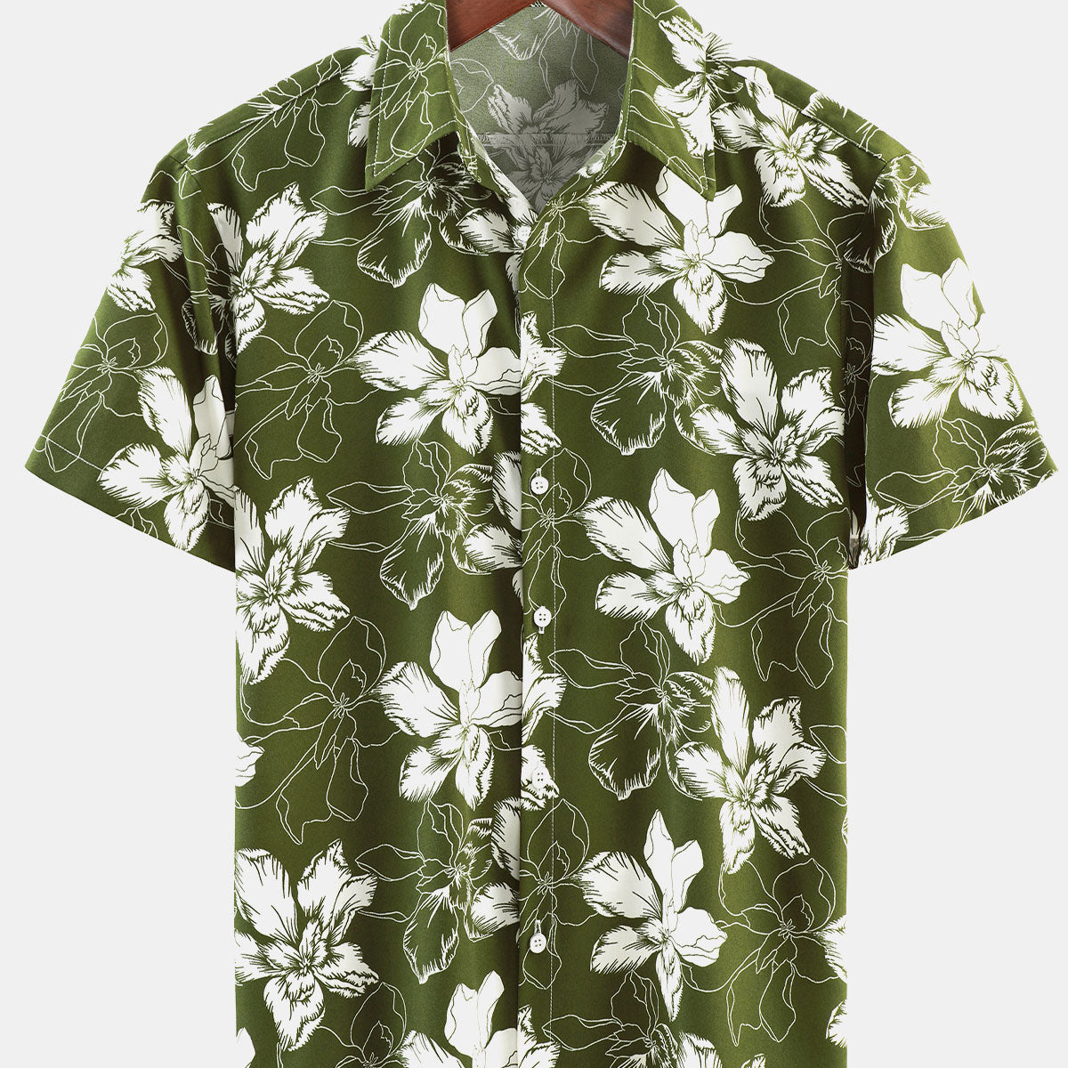 Men's Floral Summer Beach Green Short Sleeve Hawaiian Shirt