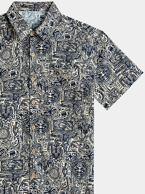 Men’s Tribal Pattern Short Sleeve Button Down Breathable Cool Casual Shirt