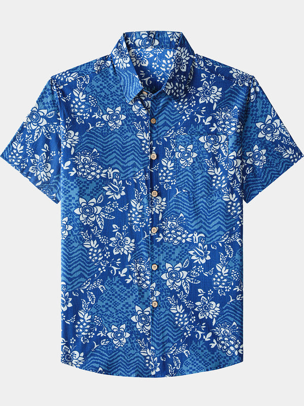 Men’s Beach Party Retro Tropical Floral Cotton Short Sleeve Shirt