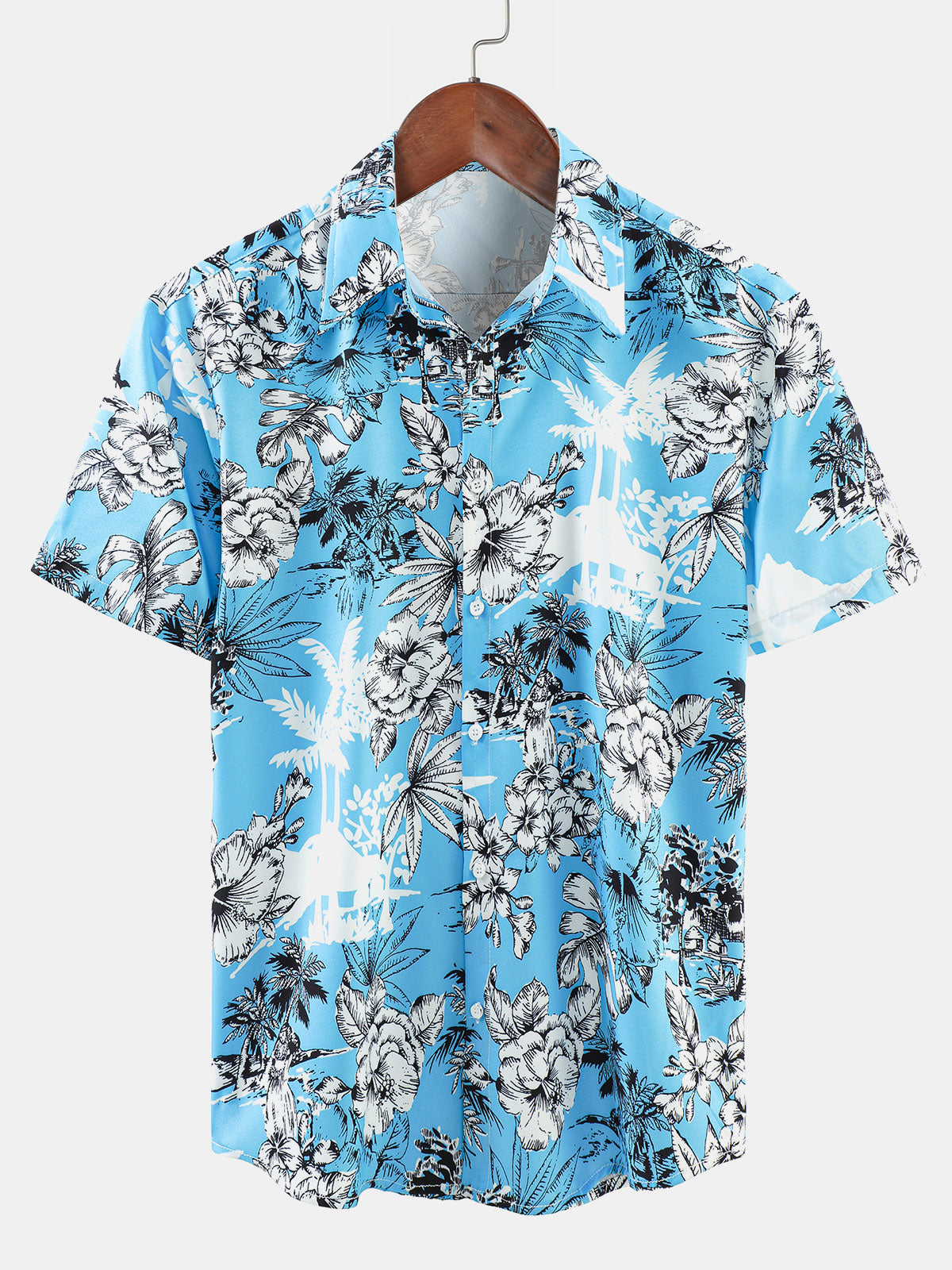 Men's Summer Holiday Tropical Print Button Up Hawaiian Short Sleeve Shirt