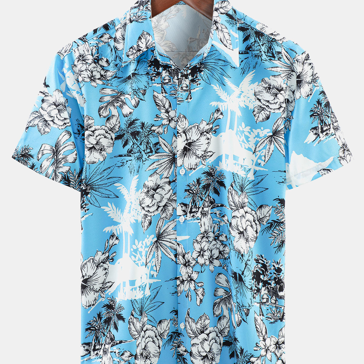 Men's Summer Holiday Tropical Print Button Up Hawaiian Short Sleeve Shirt
