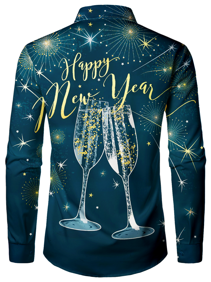 Bundle Of 2 | Men's Christmas Themed Santa & Happy New Year Eve Top Red Funny Outfit Holiday Button Long Sleeve Shirts