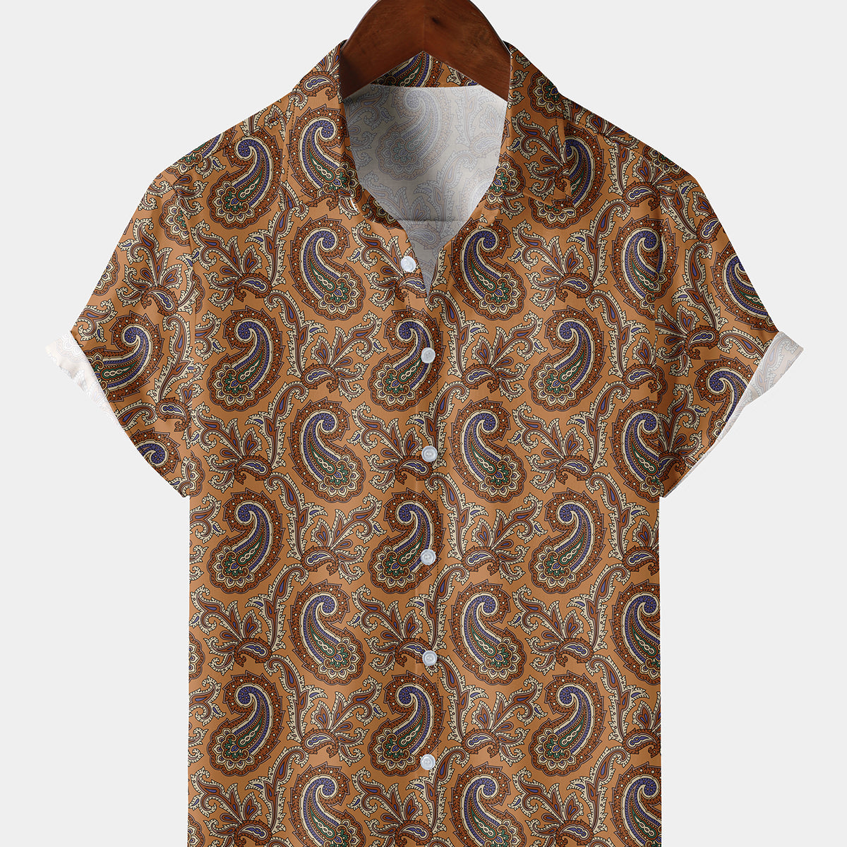 Men's Vintage Paisley Retro Summer Short Sleeve Retro Brown Shirt
