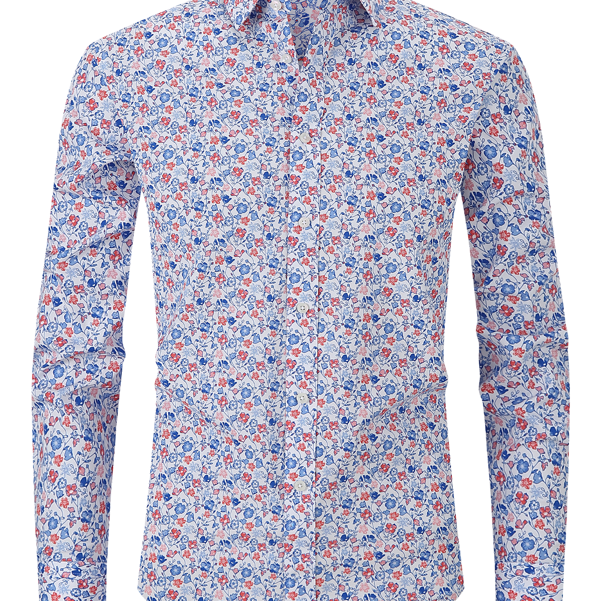 Camisa de vestir de manga larga con botones vintage y estampado floral informal para hombre