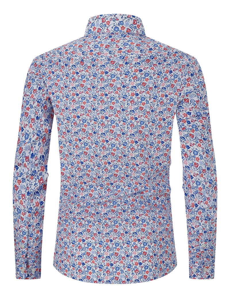 Men's Casual Floral Print Vintage Button Up Long Sleeve Dress Shirt