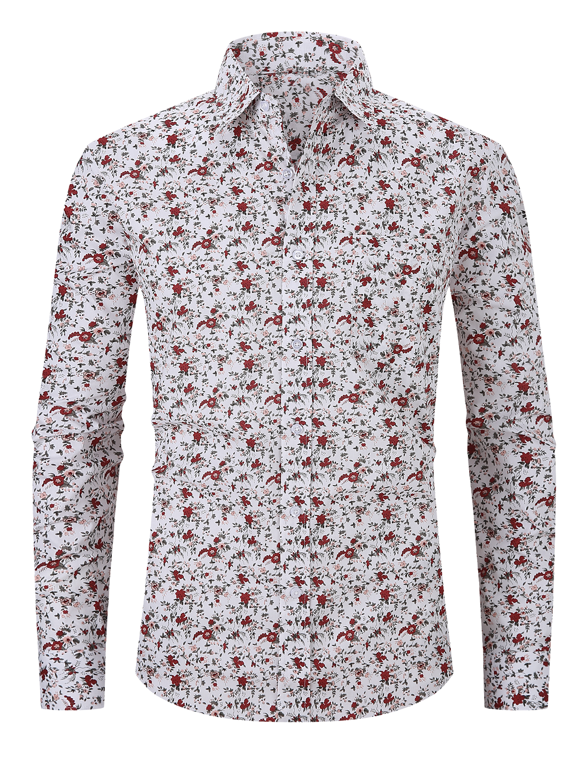 Men's Floral Print Vintage Button Up Long Sleeve Dress Shirt