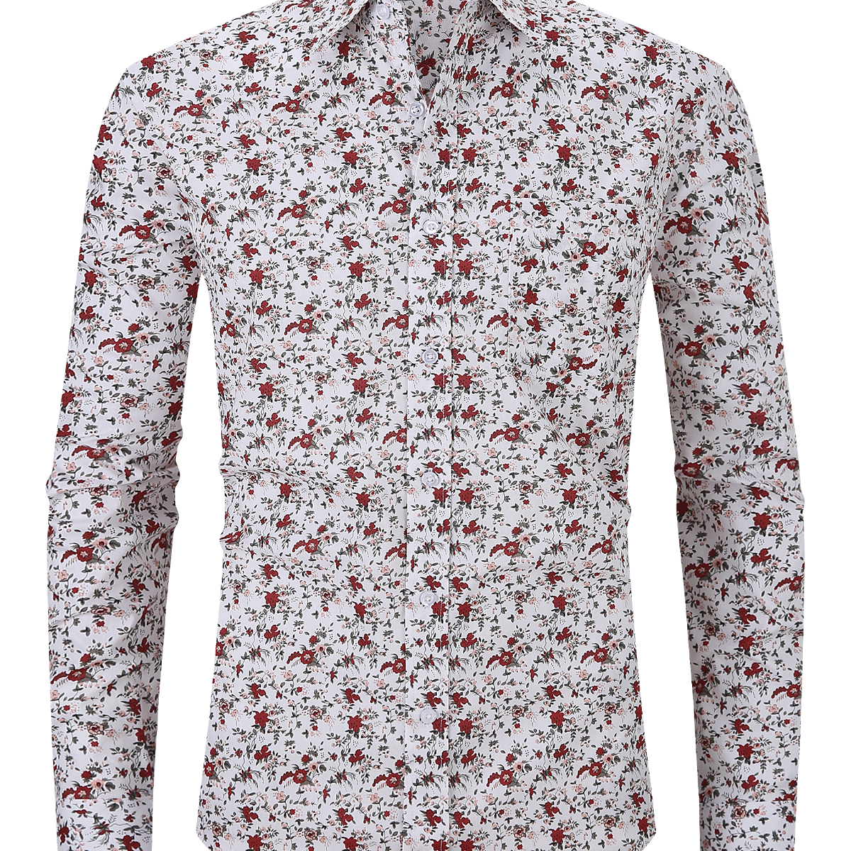 Camisa de vestir de manga larga con botones vintage y estampado floral para hombre
