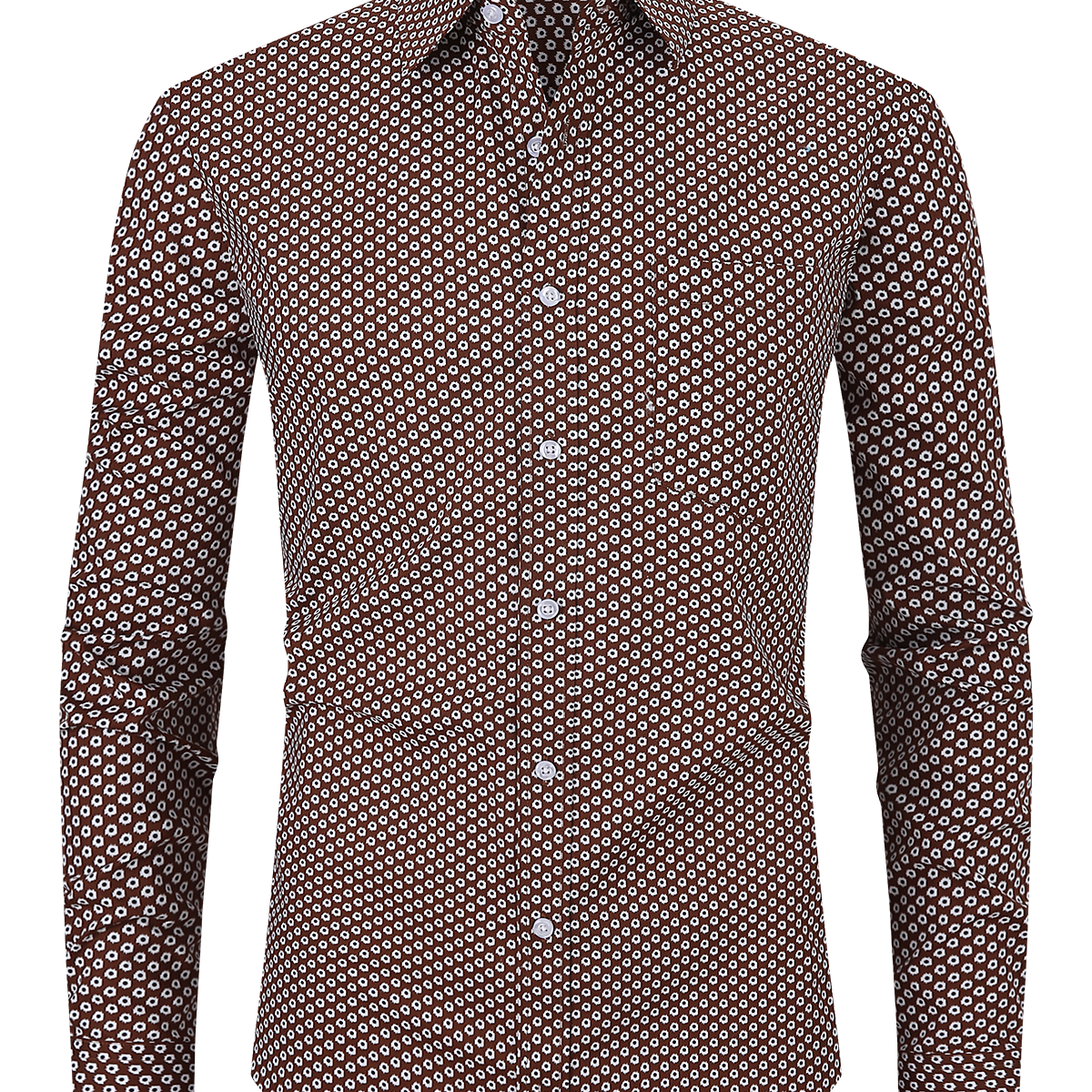 Camisa de vestir de manga larga vintage marrón con botones y estampado informal para hombre