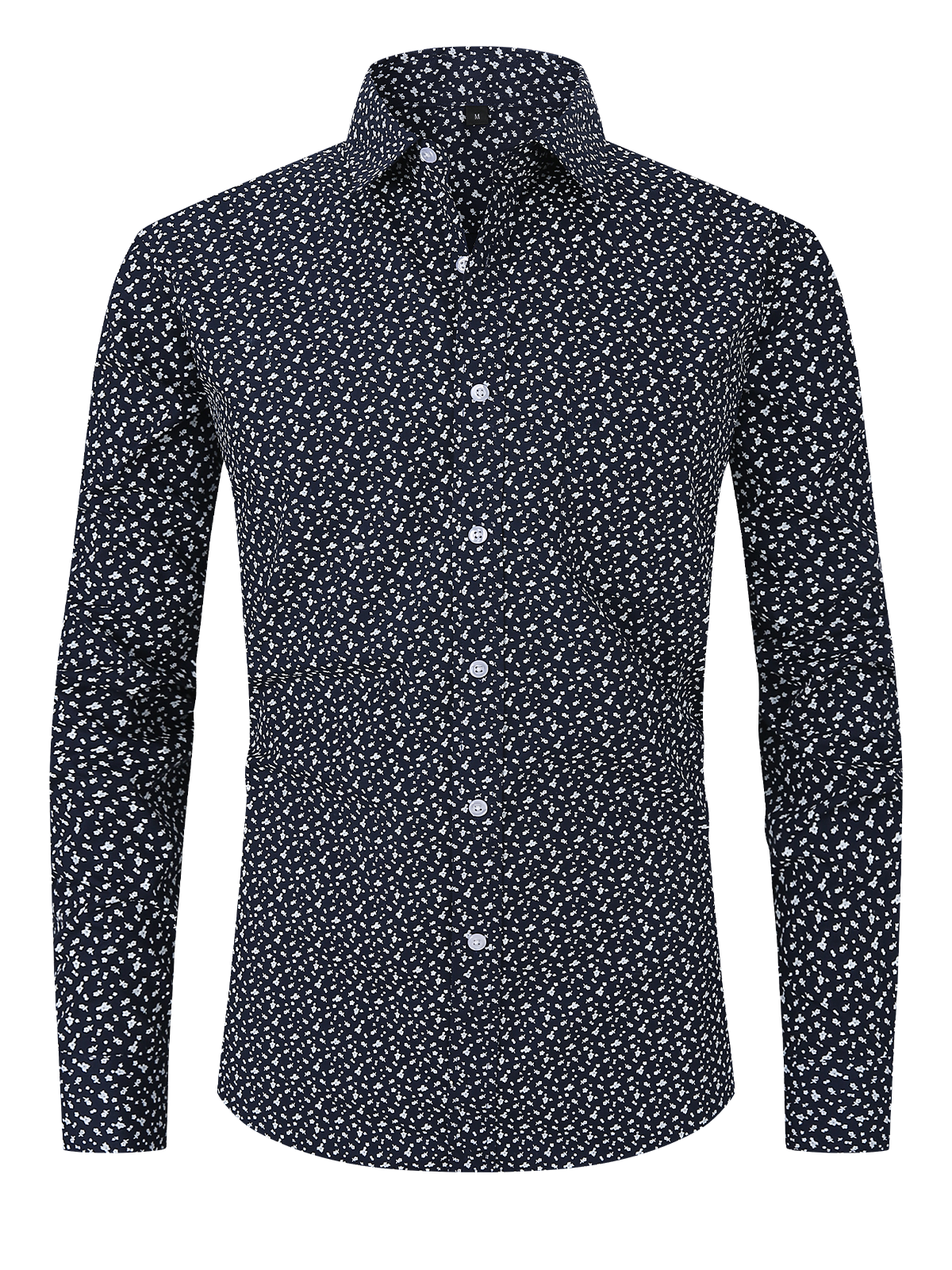 Men's Floral Print Navy Blue Button Up Long Sleeve Dress Shirt