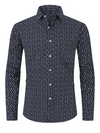 Men's Floral Print Navy Blue Button Up Long Sleeve Dress Shirt