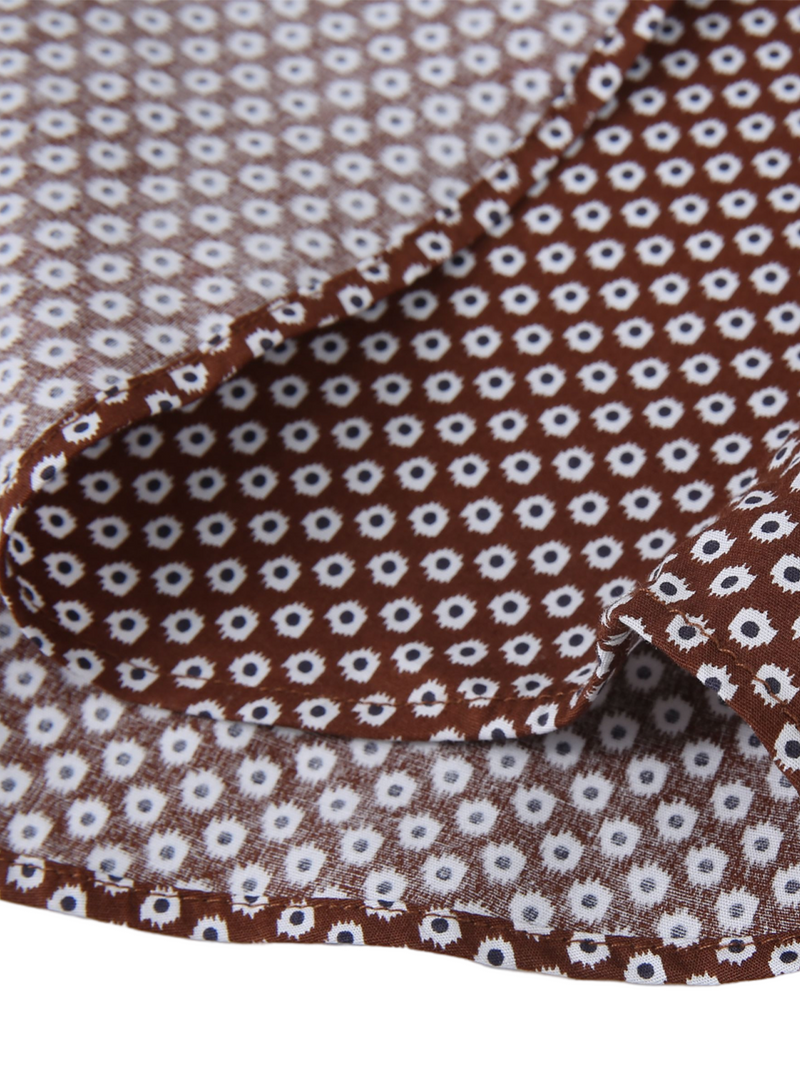 Men's Casual Print Button Up Brown Vintage Long Sleeve Dress Shirt