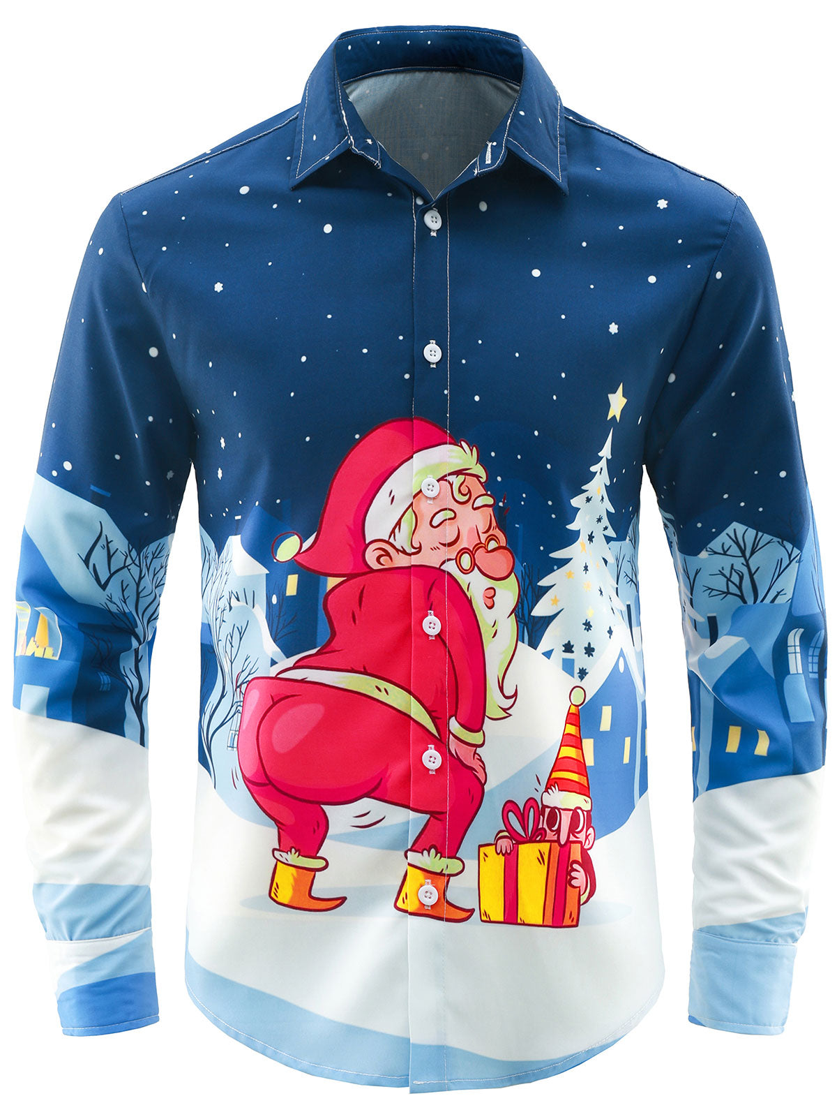 Men s Funny Santa Ugly Christmas Holiday Button Long Sleeve Shirt Alsofitit