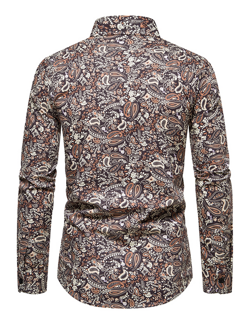 Men's Vintage Paisley Floral 100% Cotton Button Up Long Sleeve Dress Shirt