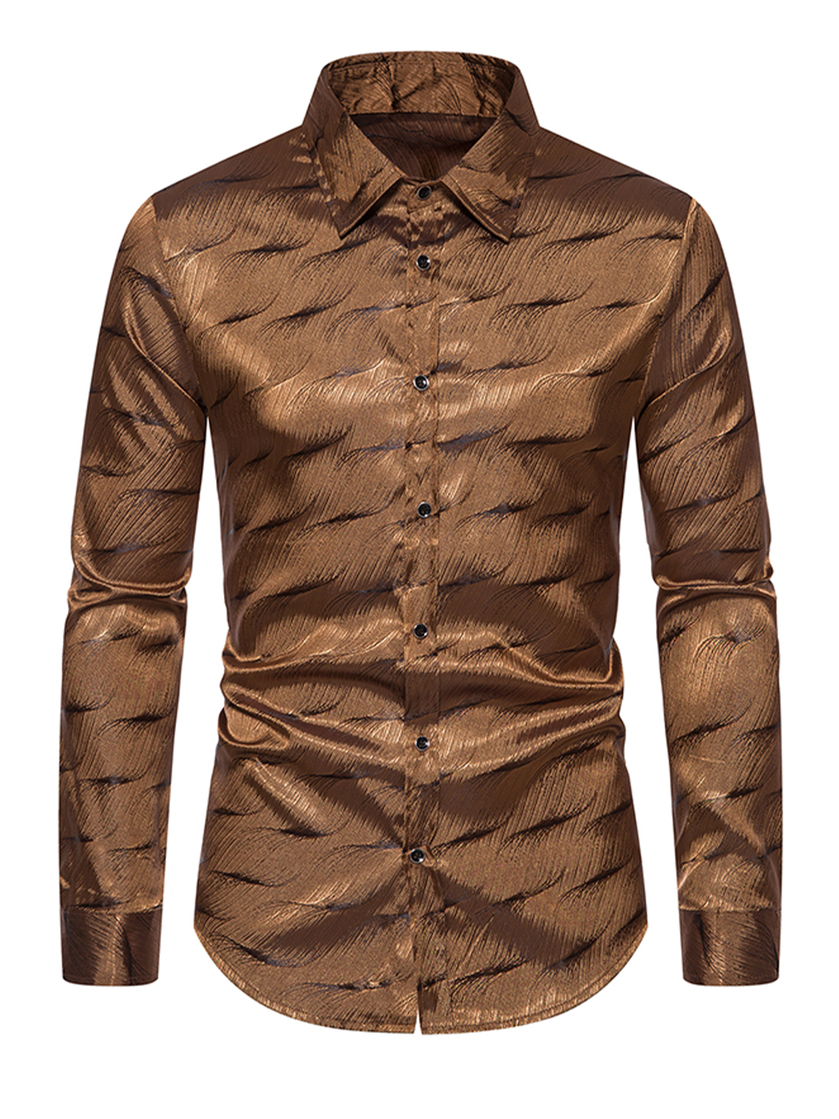 Men's Casual Party Button Up Jacquard Disco Long Sleeve Dress Shirt