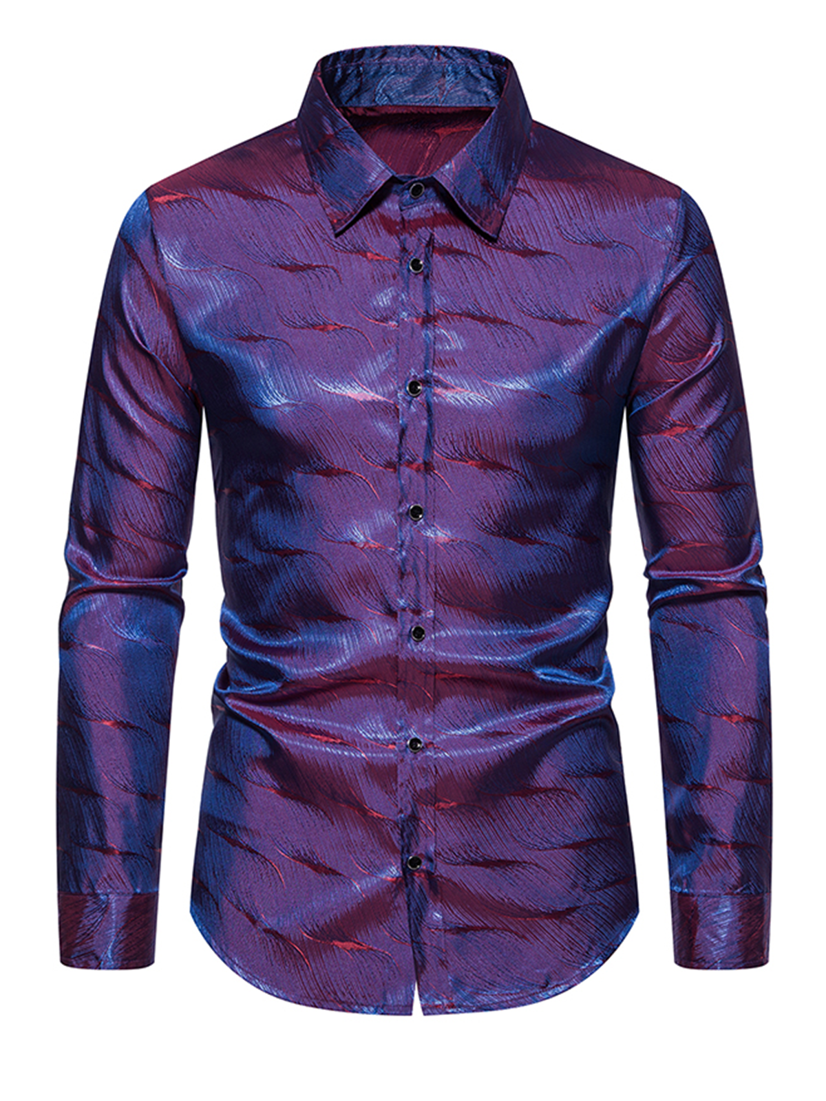 Men's Casual Party Button Up Jacquard Disco Long Sleeve Dress Shirt