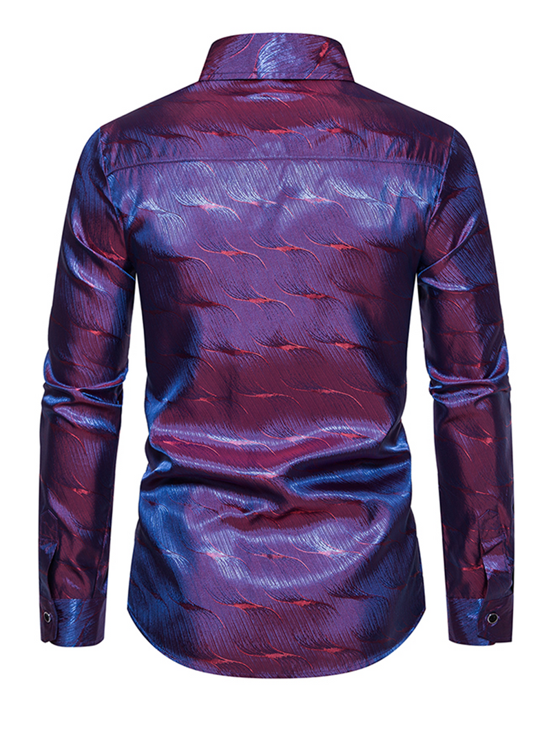 Men's Casual Party Button Up Jacquard Disco Long Sleeve Dress Shirt