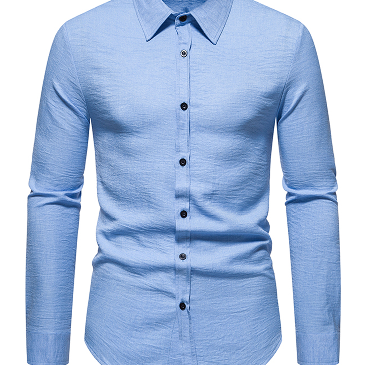 Camisa casual de manga larga con botones de color sólido para hombre