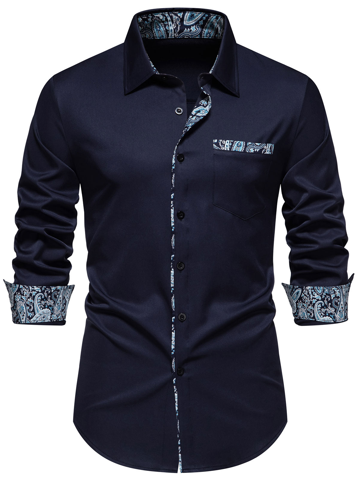 Men's Paisley Print Colorblock Long Sleeve Shirt