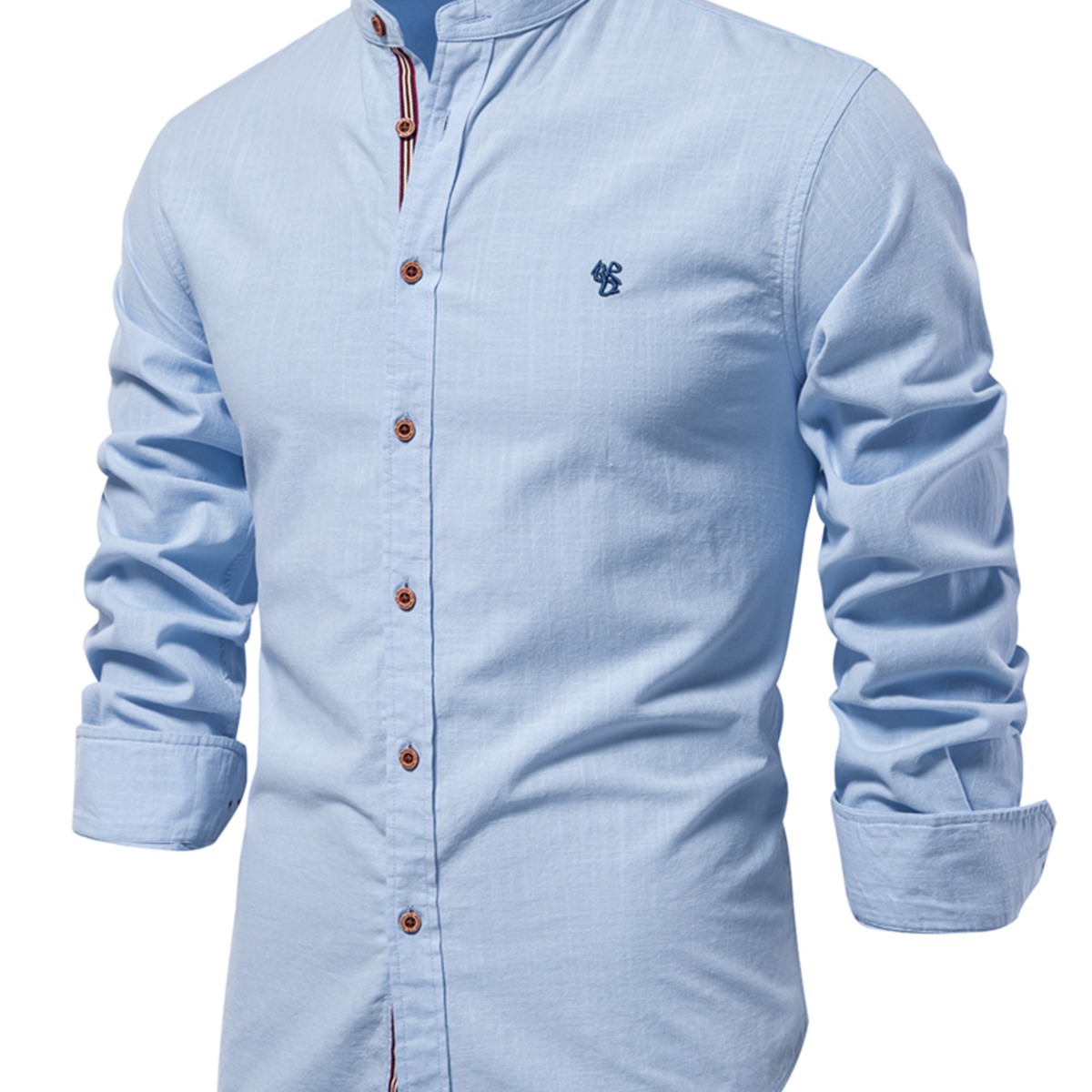 Camisa de manga larga con botones de color sólido informal transpirable 100% algodón para hombre