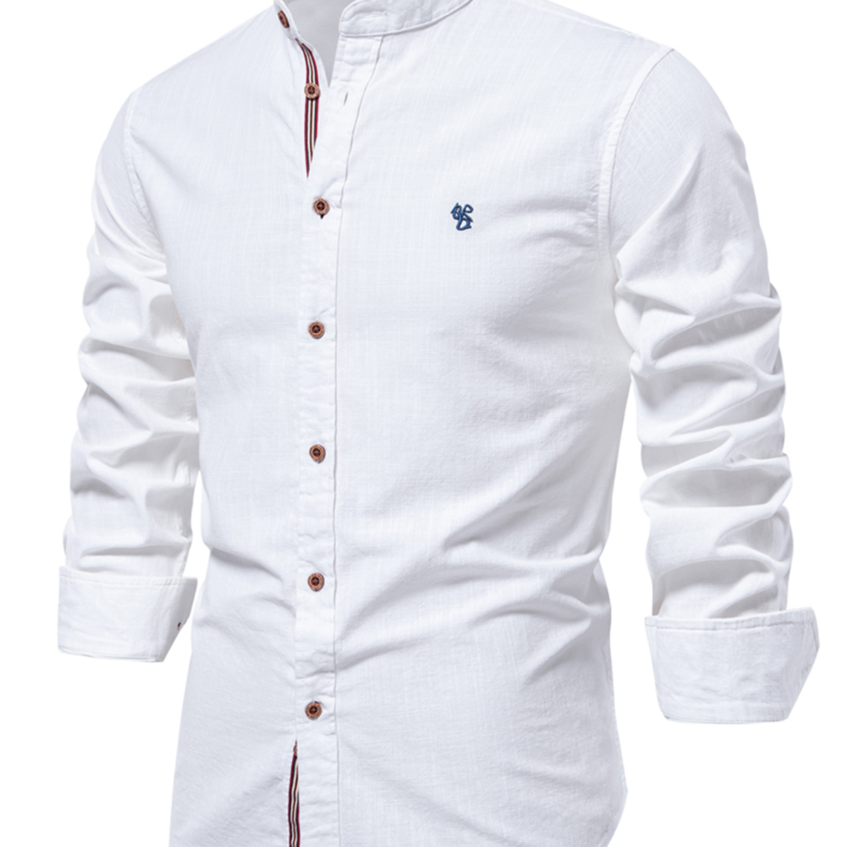 Camisa de manga larga con botones 100% algodón de color liso para hombre