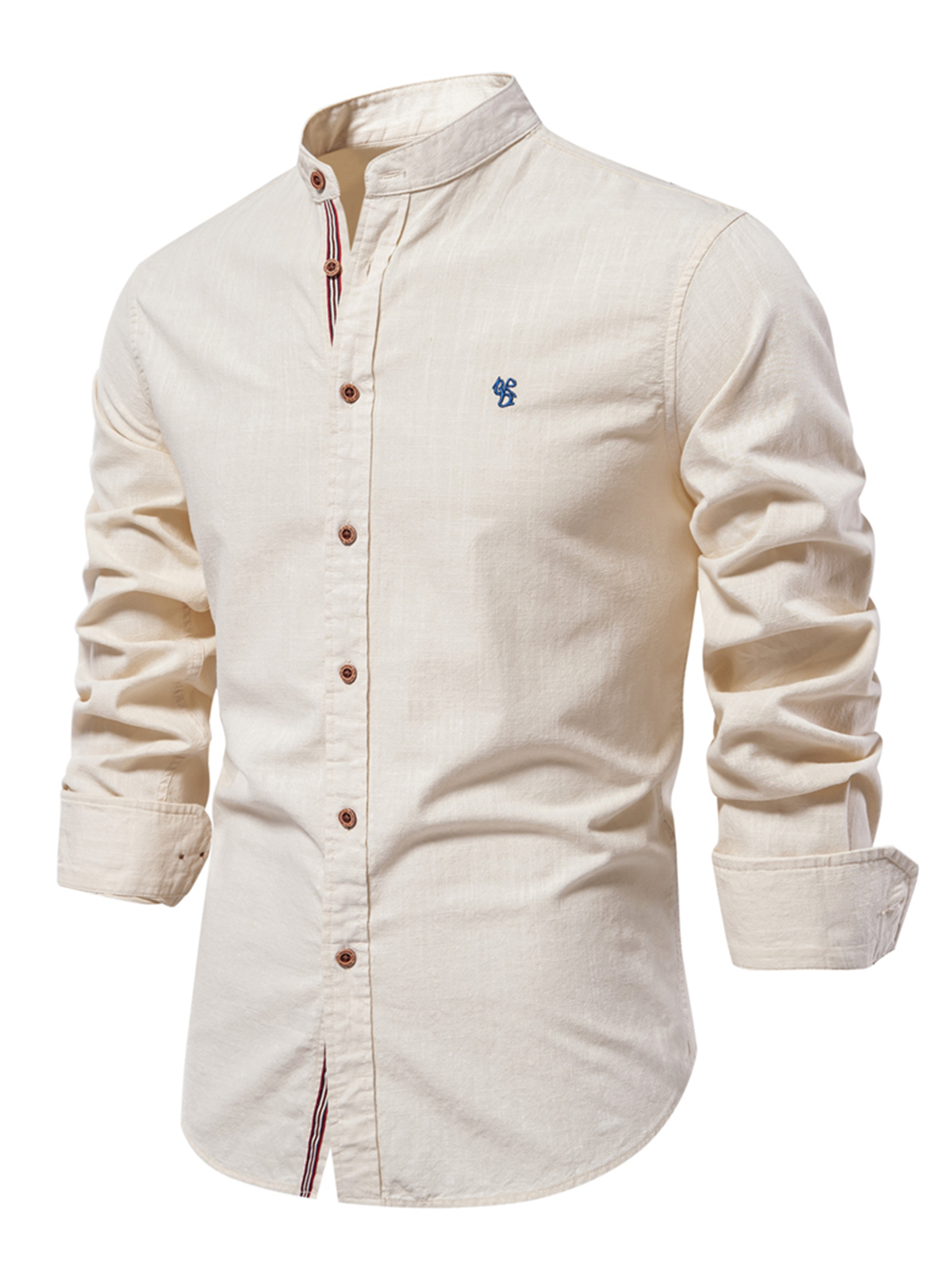Men's Solid Color 100% Cotton Button Up Long Sleeve Shirt