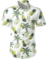 Men's Pineapple Floral Tropical Fruit Printed Cotton Button Up Summer Beach Hawaiian Shirt