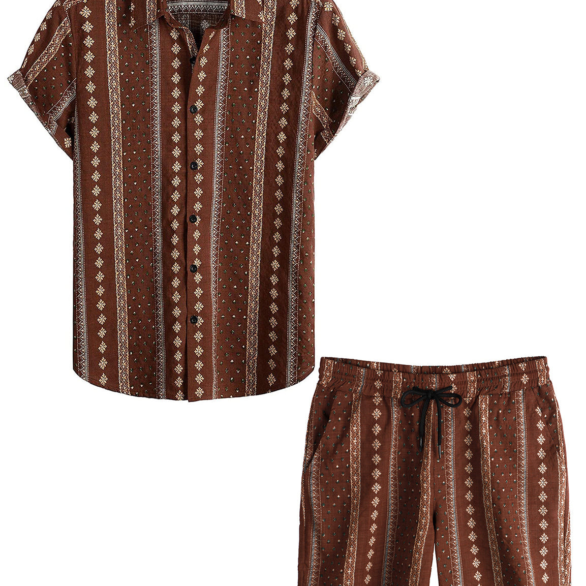 Men's Vintage Casual Button Up Matching Shirt and Shorts Set