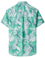 Men's Beach Tropical Pineapple Print Pocket Cool Short Sleeve Green Hawaiian Shirt