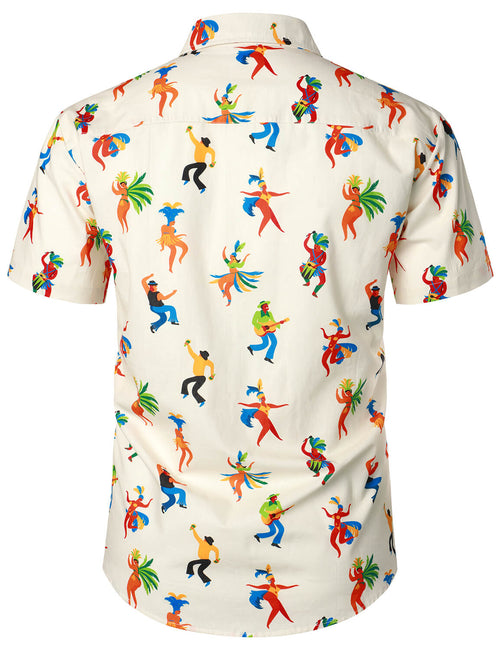 Men's Hula Dance Concert Print Beach Cotton Button Up Hawaiian Tropical Casual Summer Short Sleeve Shirt