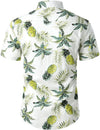 Men's Pineapple Floral Tropical Fruit Printed Cotton Button Up Summer Beach Hawaiian Shirt