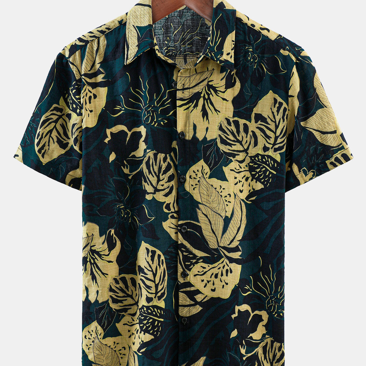 Men's Vintage Floral Leaf  Print Pocket Summer Short Sleeve Lapel Shirt