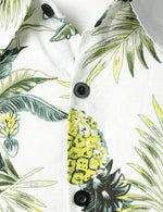 Men's Pineapple Floral Tropical Fruit Printed Cotton Button Up Summer Beach Hawaiian Shirt