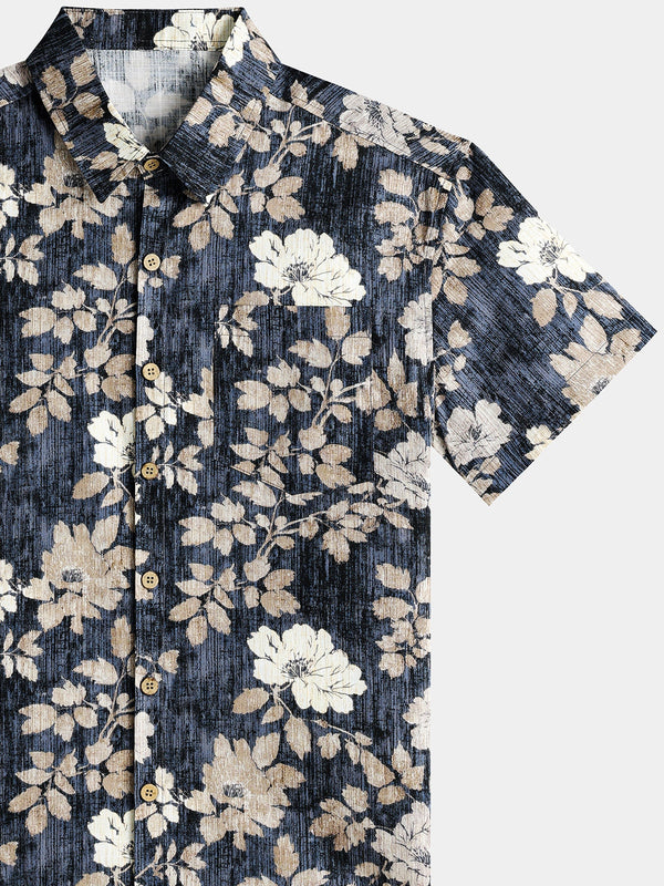 Men’s Vintage Floral Print Short Sleeve Button Up Breathable Cool Casual Shirt