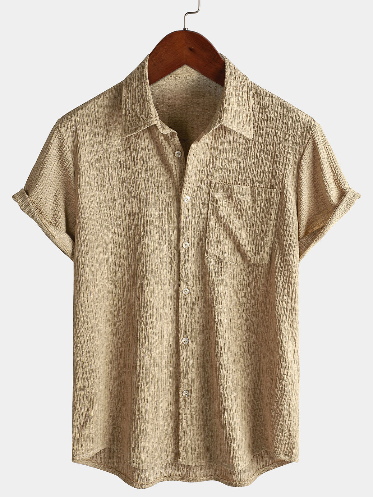 Men's Summer Solid Color Pocket Casual Short Sleeve Shirt