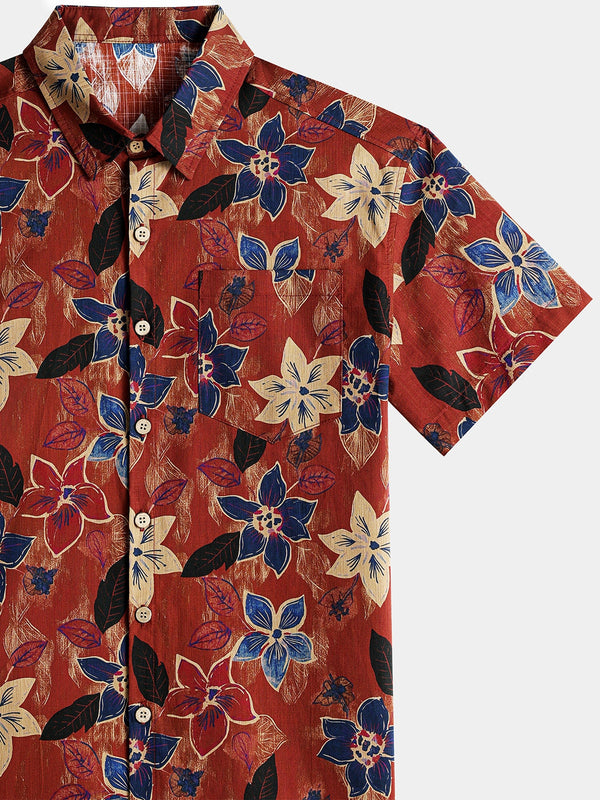 Men’s Classic Vintage Floral Short Sleeve Button Down Breathable Cool Shirt