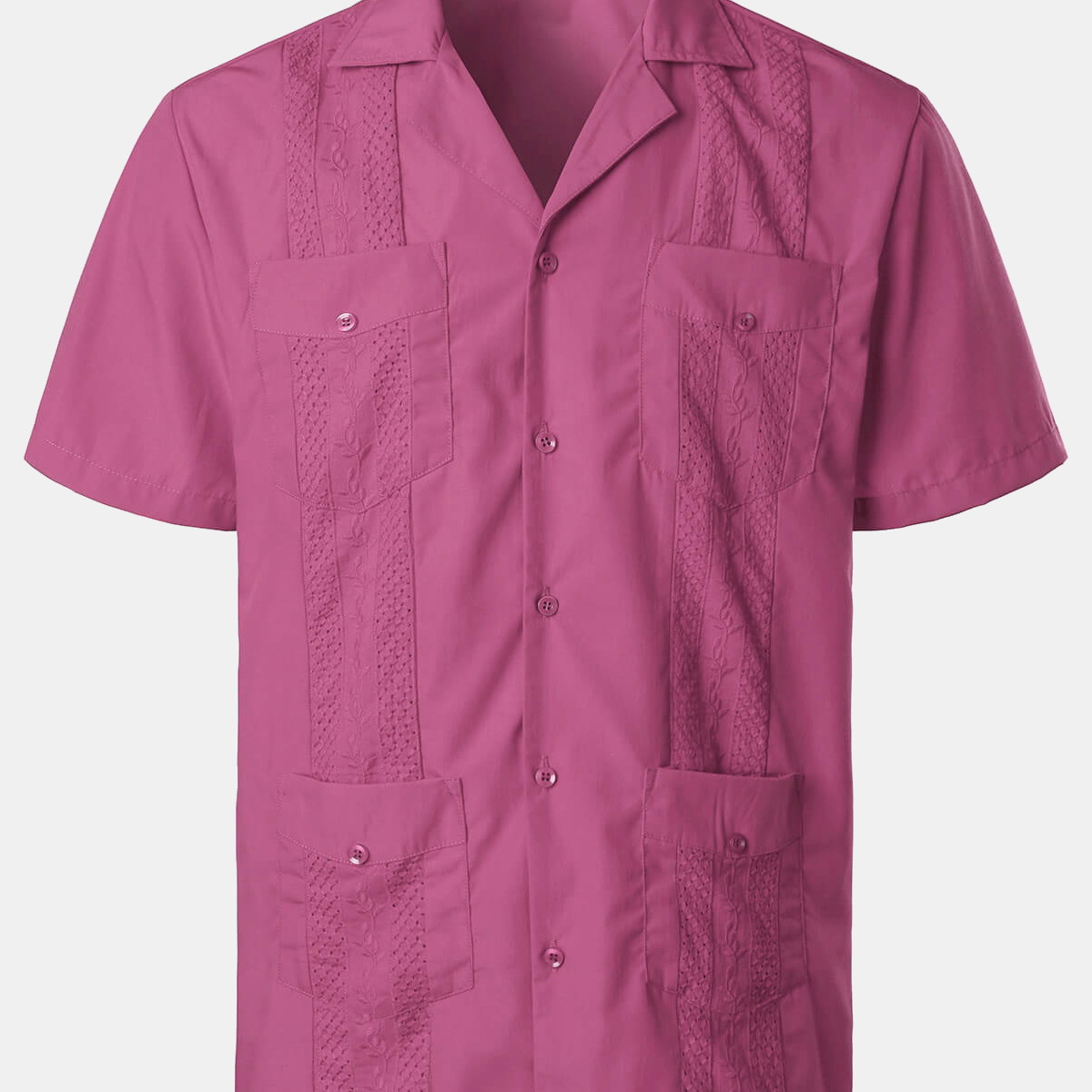 Camisa con botones de manga corta fresca de verano con bordado de guayabera cubana para hombre