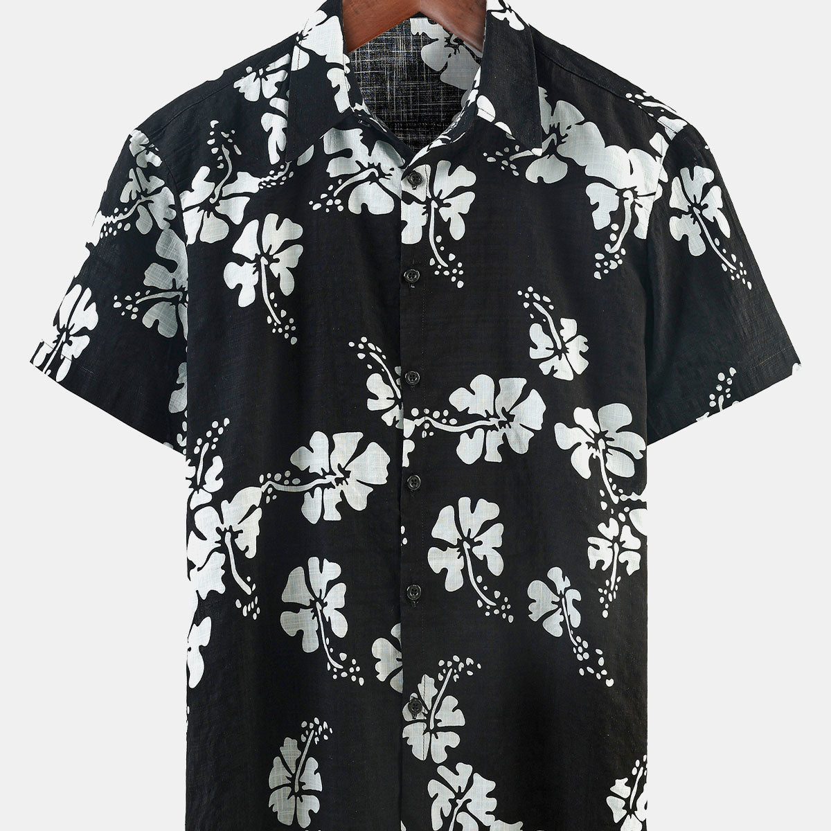 Men's Black Floral Short Sleeve Button Up Beach Tropical Hawaiian Shirt